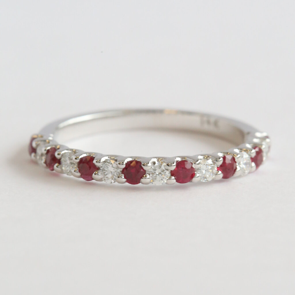 American Jewelry 14k White Gold .35ctw Diamond .44ctw Ruby Alternating Stackable Band