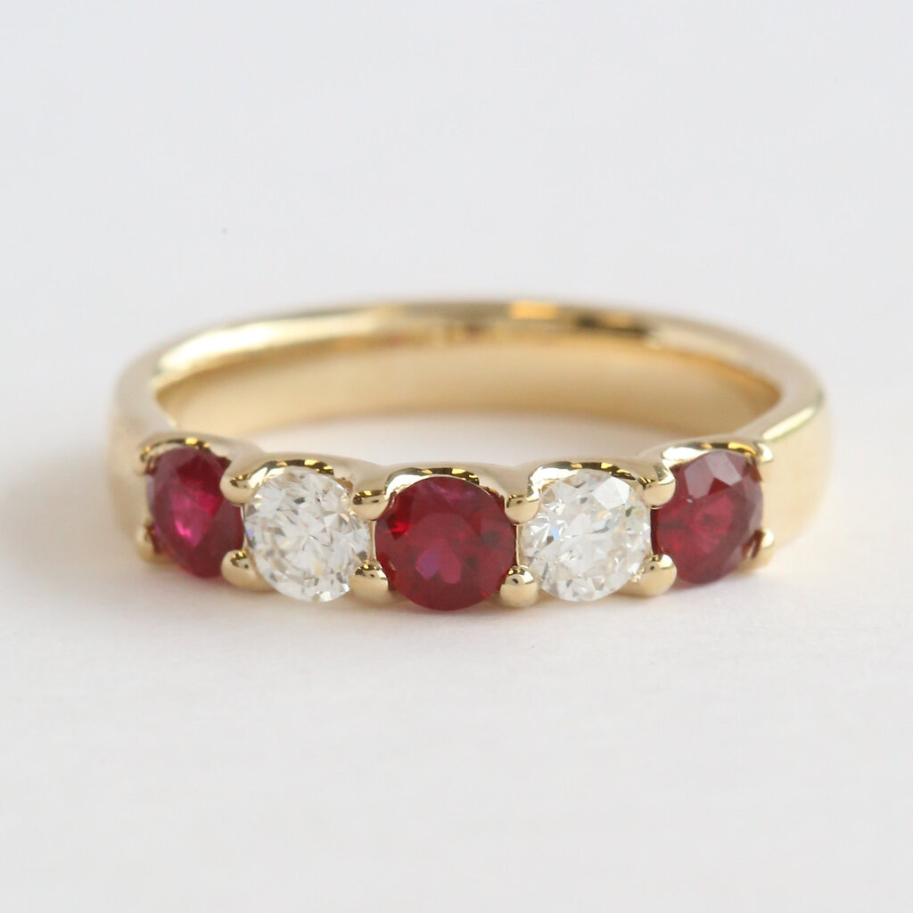 American Jewelry 14k Yellow Gold .75ctw Ruby .40ctw Diamond Alternating 5 Stone Band Ring
