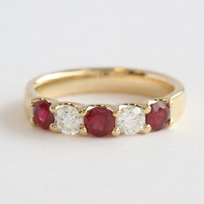 American Jewelry 14k Yellow Gold .75ctw Ruby .40ctw Diamond Alternating 5 Stone Band Ring