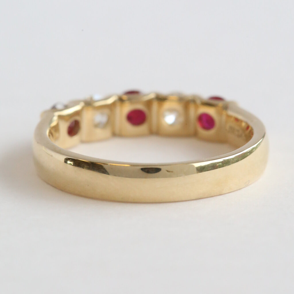 American Jewelry 14k Yellow Gold .75ctw Ruby .40ctw Diamond Alternating 5 Stone Band Ring