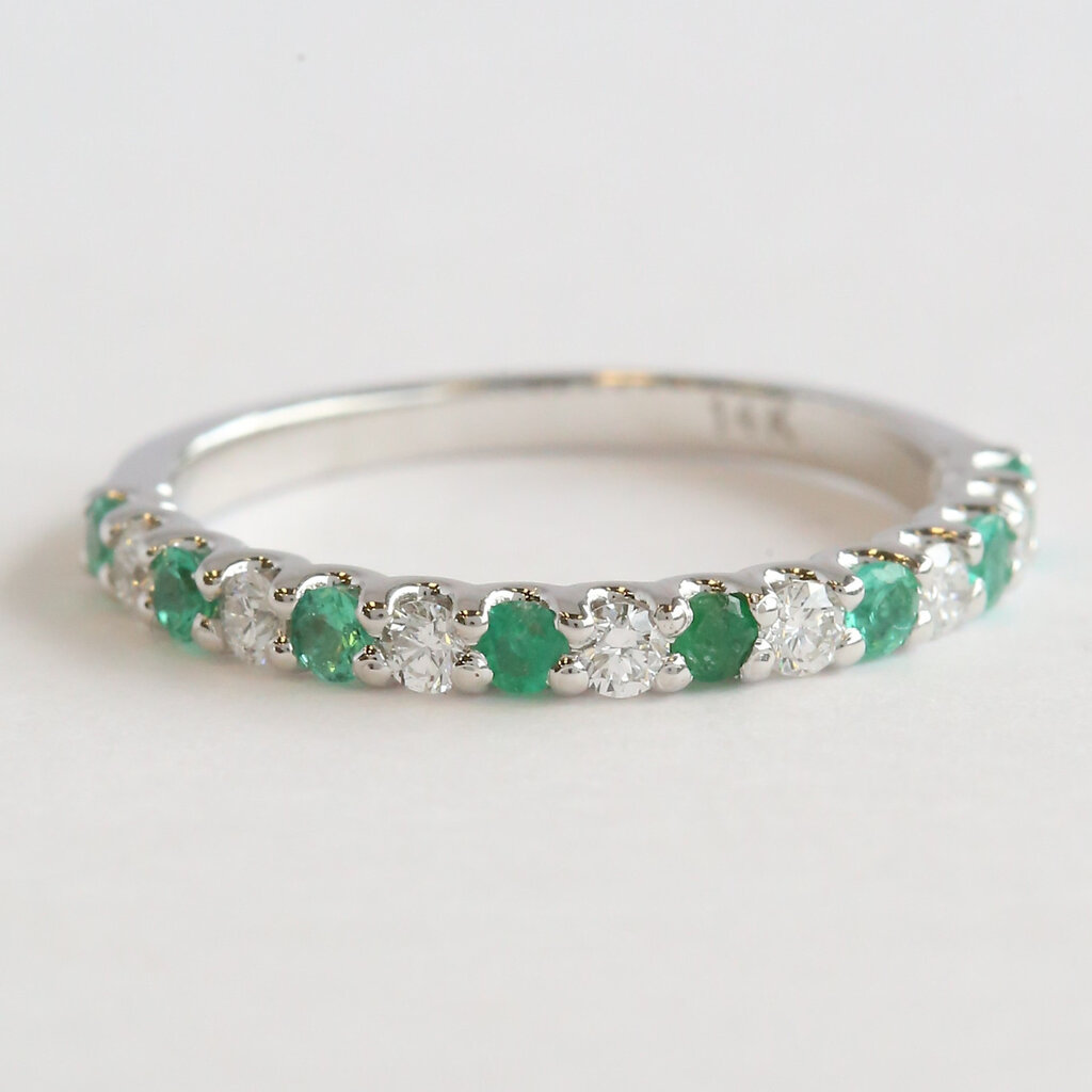 American Jewelry 14k White Gold .35ctw Diamond .35ctw Emerald Alternating Stackable Band