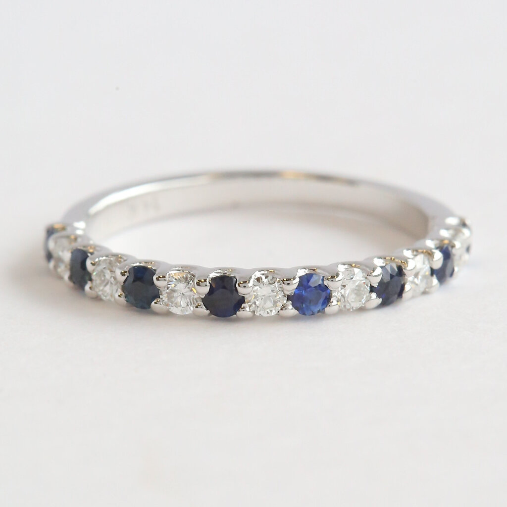 American Jewelry 14k White Gold .35ctw Diamond .44ctw Sapphire Alternating Straight Stackable Band