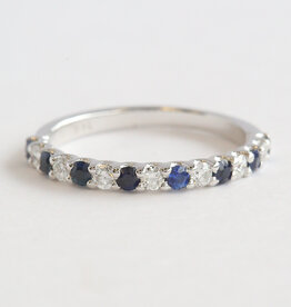 American Jewelry 14k White Gold .35ctw Diamond .44ctw Sapphire Alternating Straight Stackable Band