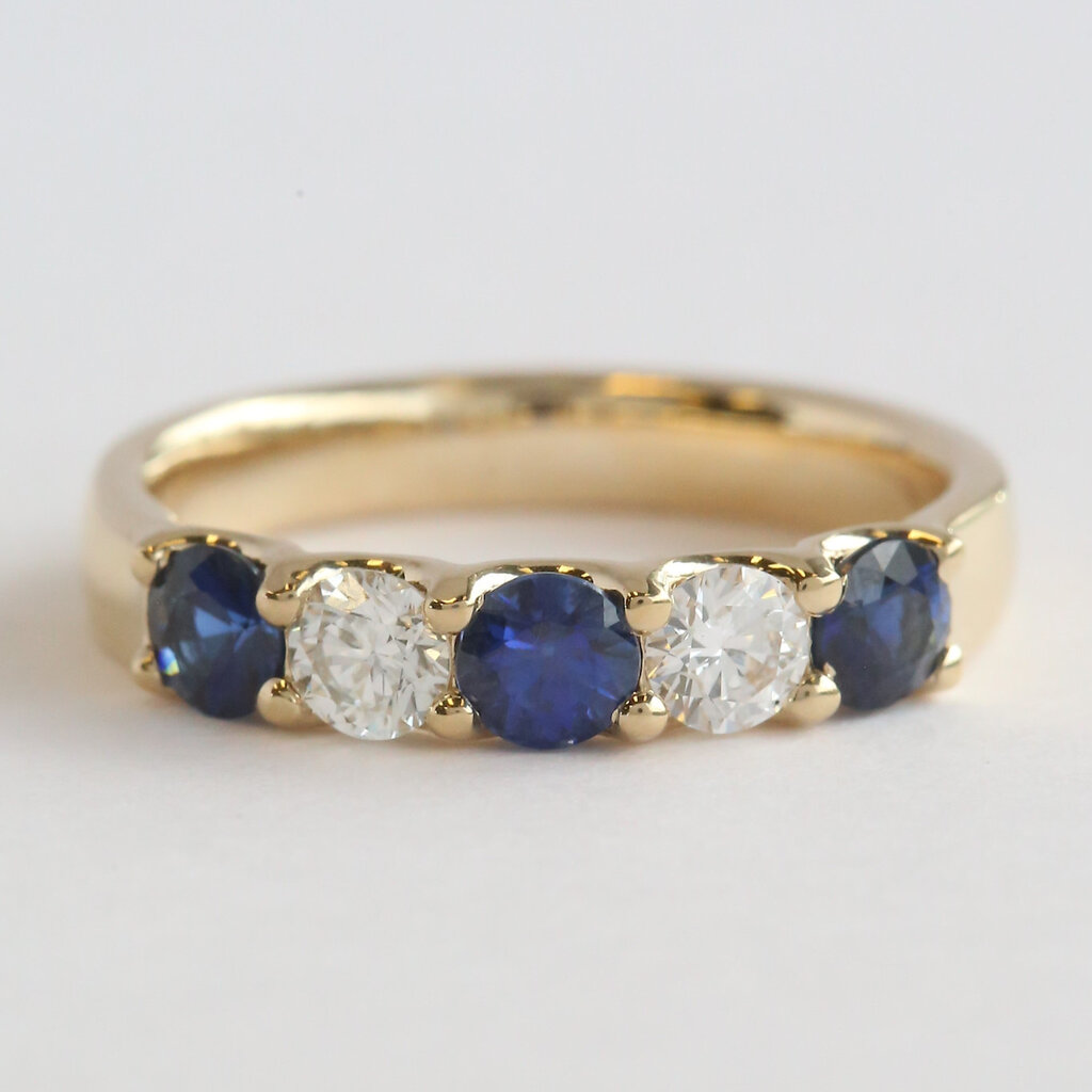 American Jewelry 14k yellow Gold .80ctw Sapphire .40ctw Diamond 5 Stone Band Ring