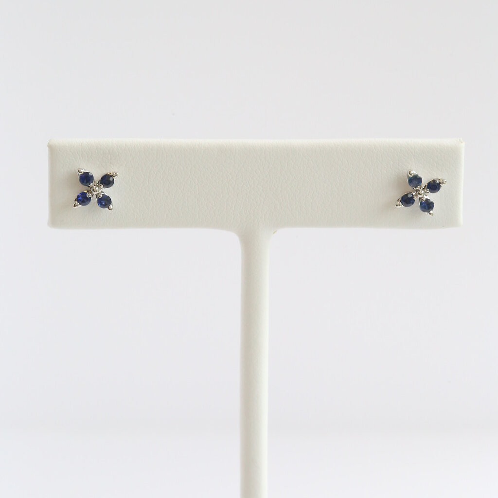American Jewelry 14k White Gold .49ctw Sapphire Clover Stud Earrings