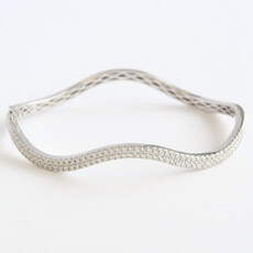 American Jewelry 14k White Gold 1.17ctw Diamond Wavy Bangle Bracelet
