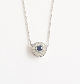 American Jewelry 14k White Gold .13ctw Sapphire .15ctw Diamond Milgrain Halo Necklace