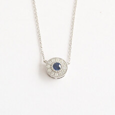 American Jewelry 14k White Gold .13ctw Sapphire .15ctw Diamond Milgrain Halo Necklace