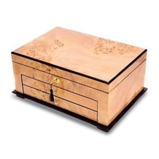 American Jewelry High Gloss Lacquered Birdseye Maple Finish 2-Drawer Locking Wooden Jewelry Box