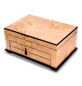 American Jewelry High Gloss Lacquered Birdseye Maple Finish 2-Drawer Locking Wooden Jewelry Box