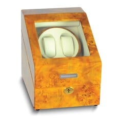 American Jewelry Steinhausen High Gloss Heritage Burlwood Finish Leatherette Lined Locking 2-Watch Winder w/ 3-Watch Storage (AC or Batteries)