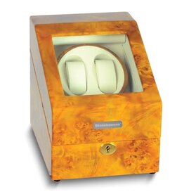 American Jewelry Steinhausen High Gloss Heritage Burlwood Finish Leatherette Lined Locking 2-Watch Winder w/ 3-Watch Storage (AC or Batteries)