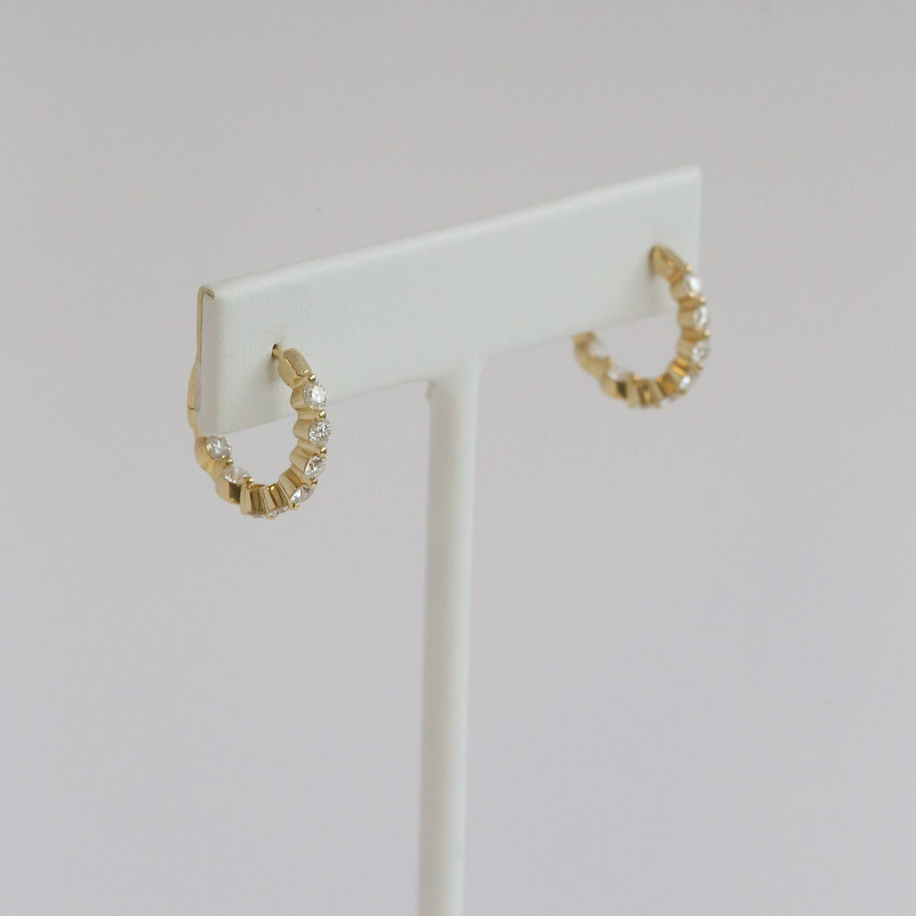 American Jewelry 14k Yellow Gold 1.29ctw Diamond Single Prong Inside Out Hoop Earrings