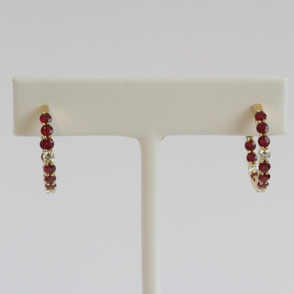 American Jewelry 14k Yellow Gold 2ctw Ruby and Diamond Inside Out Earrings