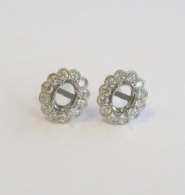 American Jewelry 18k White Gold 3/4ctw Diamond Milgrain Oval Halo Semi Mount Stud Earrings
