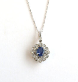 American Jewelry 14k White Gold 1.24ct Sapphire .52ctw Diamond Oval Halo Necklace