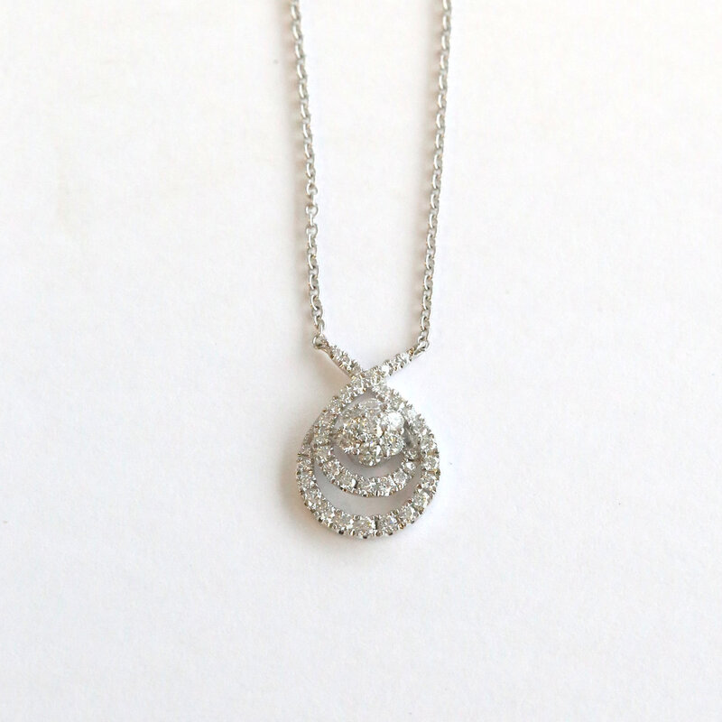 American Jewelry 14k White Gold 3/8ctw Round Diamond Pear Open Dangle Necklace