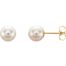 American Jewelry 14k Yellow Gold 7.5-8mm Akoya Pearl Stud Earrings