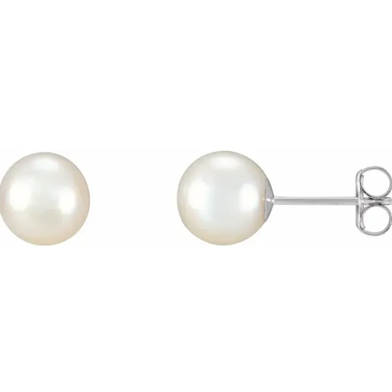 American Jewelry 14k White Gold 7.5-8mm Akoya Pearl Stud Earrings
