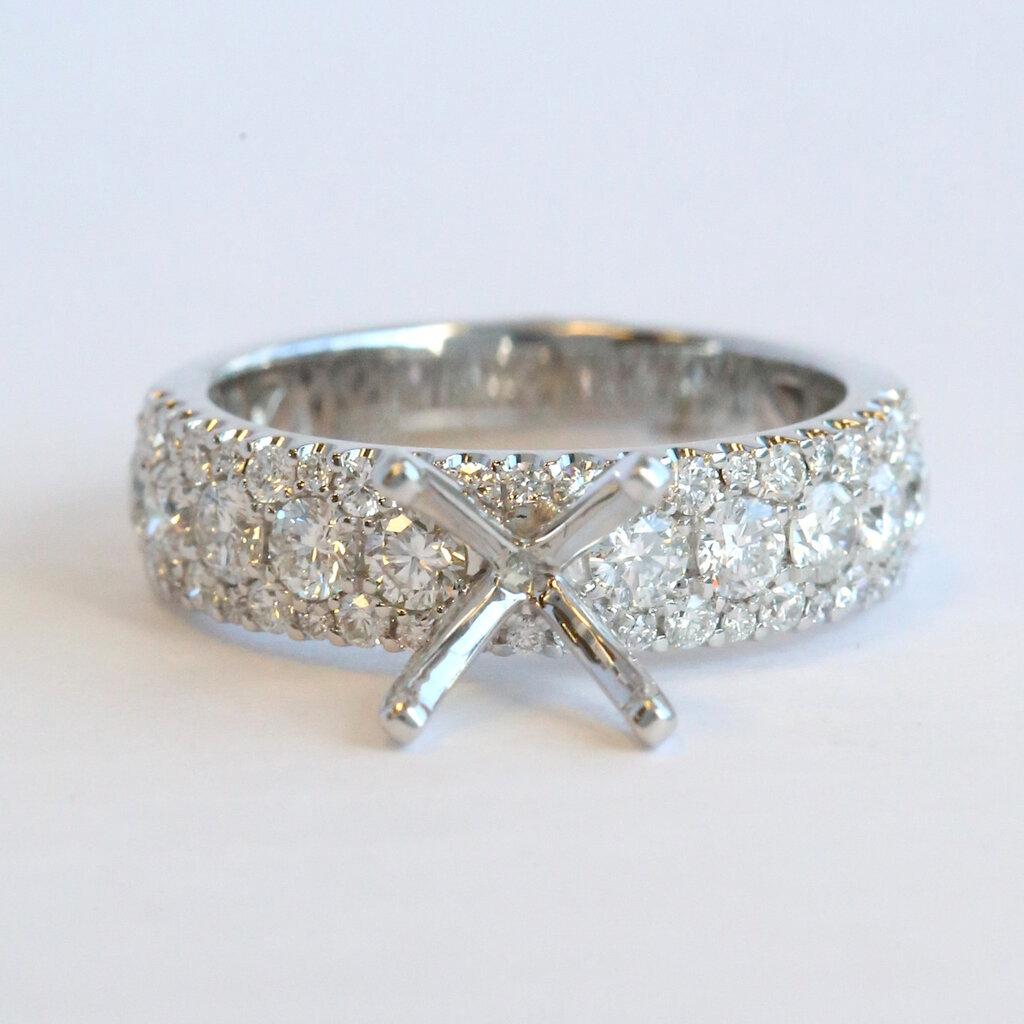 American Jewelry 14k White Gold 1.33ctw Round Brilliant Diamond Semi Mount Engagement Ring