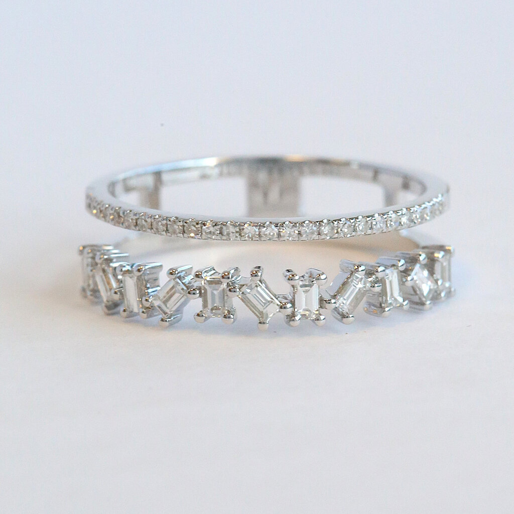 American Jewelry 14k White Gold .37ctw Diamond Baguette & Round Cut Ring Guard