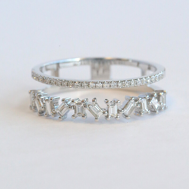 American Jewelry 14k White Gold .37ctw Diamond Baguette & Round Cut Ring Guard