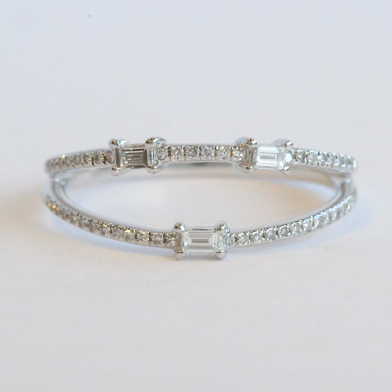 American Jewelry 14k White Gold .41ctw Diamond Baguette Trio & Round Ring