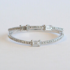 American Jewelry 14k White Gold .41ctw Diamond Baguette Trio & Round Ring