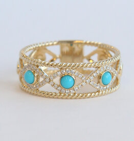 American Jewelry 14k Yellow Gold .17ctw Turquoise .13ctw Diamond Openwork Design Ring