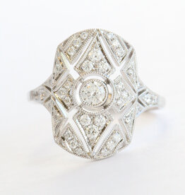 American Jewelry 14k White Gold .45ctw Diamond Milgrain Openwork Vintage Style Ring