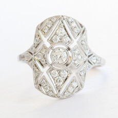 American Jewelry 14k White Gold .45ctw Diamond Milgrain Openwork Vintage Style Ring