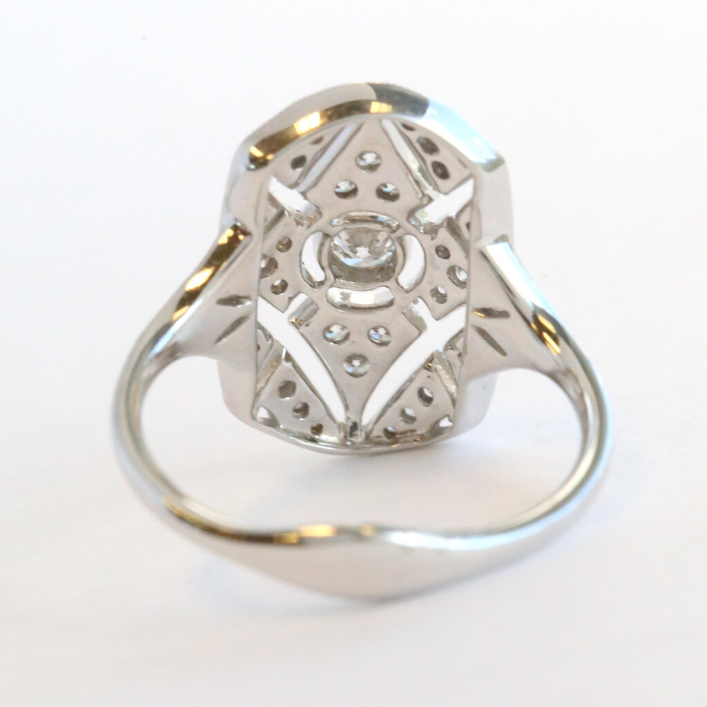 American Jewelry 14k White Gold .45ctw Diamond Milgrain Openwork Vintage Style Ring
