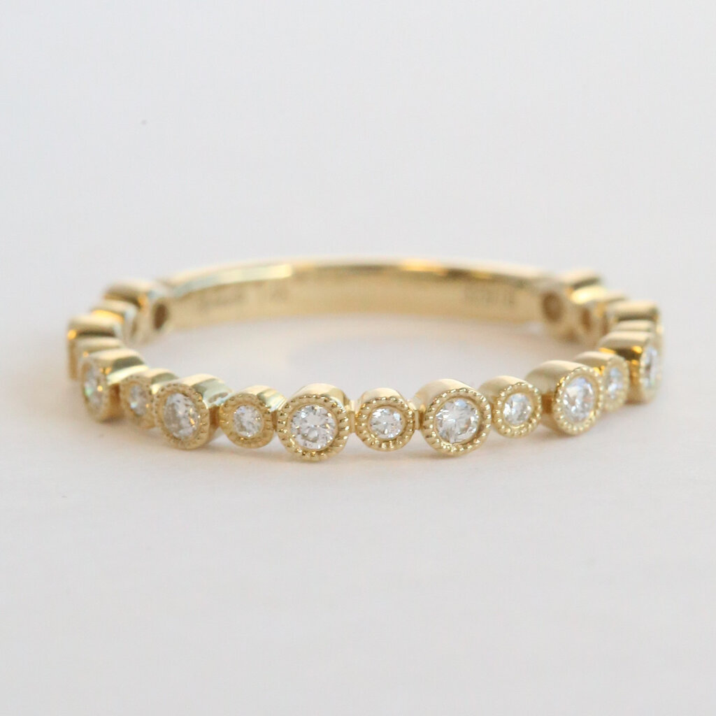 American Jewelry 14k Yellow Gold .26ctw Diamond Round Bezel Milgrain Bubble Wedding Band