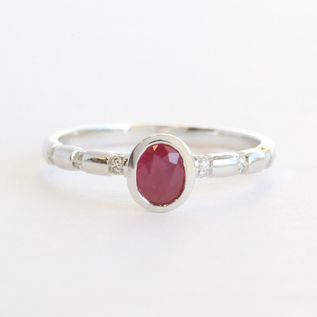 American Jewelry 14k White Gold .50ct Ruby .07ctw Diamond Accent Bezel Oval Ring