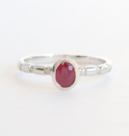 American Jewelry 14k White Gold .50ct Ruby .07ctw Diamond Accent Bezel Oval Ring