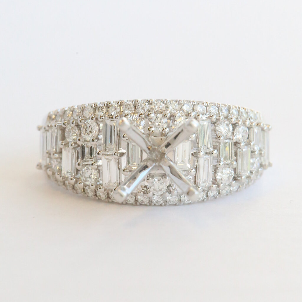 American Jewelry 14k White 1.18ctw Diamond Baguette & Round Tapered Semi Mount Engagement Ring
