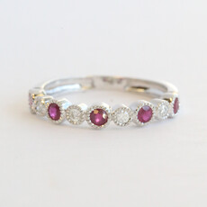 American Jewelry 14k White Gold .45ctw Ruby .11ctw Diamond MIlgrain Bubble Bezel Stackable Band