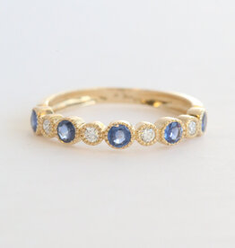 American Jewelry 14k Yellow Gold .45ctw Sapphire .11ctw Diamond Bubble Bezel Milgrain Stackable Band