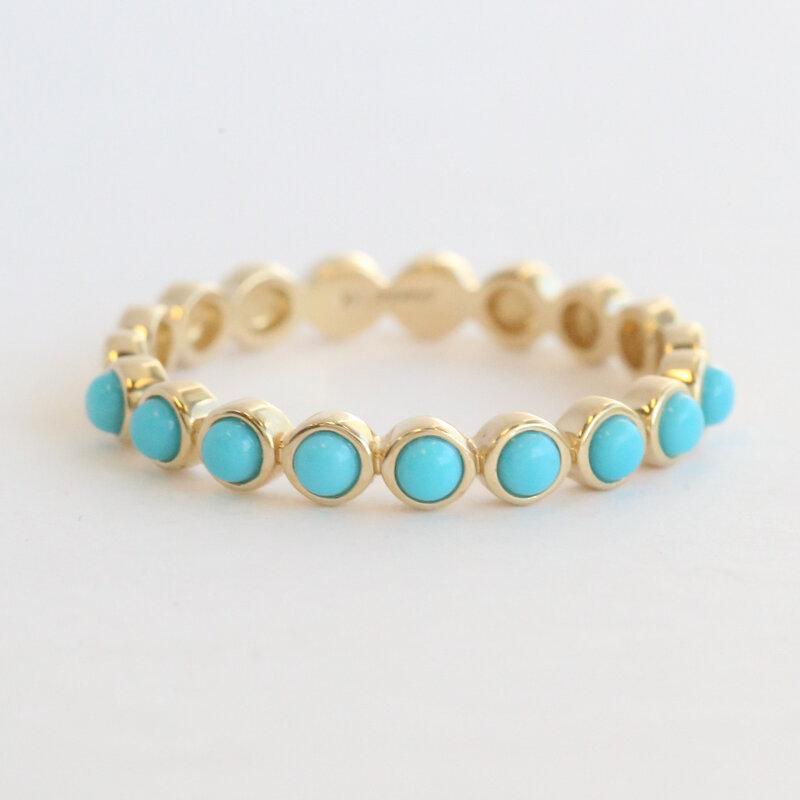 American Jewelry 14k Yellow Gold .39ctw Turquoise Bezel Stackable Band