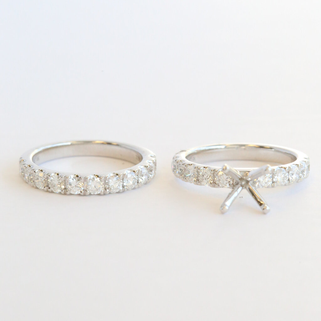 American Jewelry 14k White Gold 1.94ctw Diamond Semi Mount Engagement Ring & Wedding Band Set
