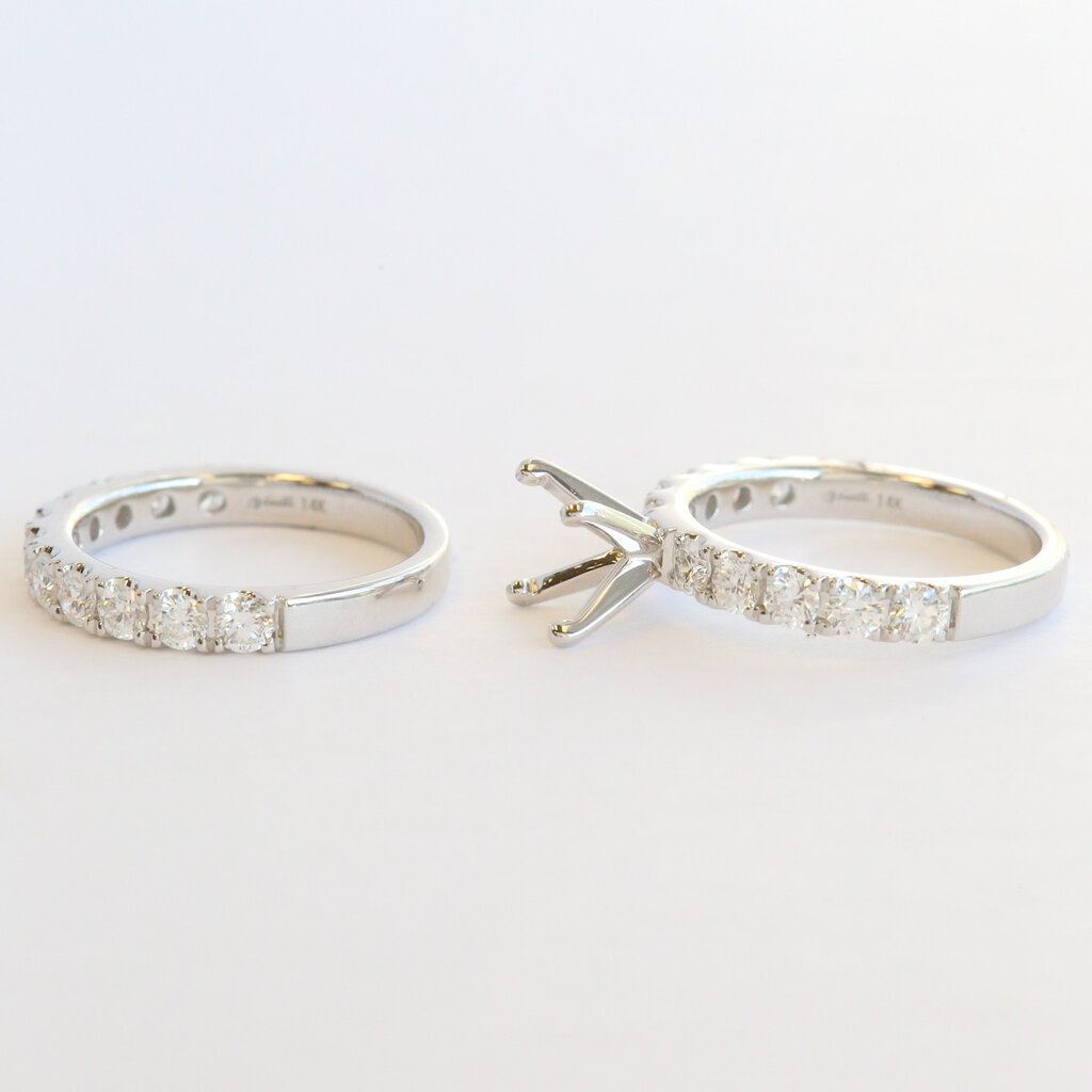 American Jewelry 14k White Gold 1.94ctw Diamond Semi Mount Engagement Ring & Wedding Band Set