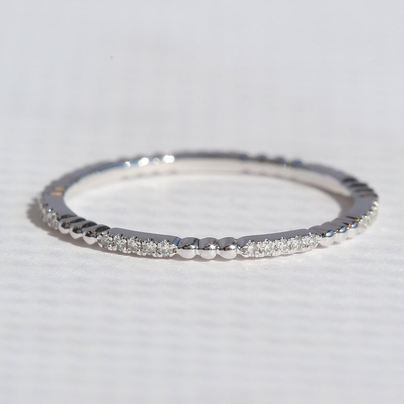 American Jewelry 14k White Gold .11ctw Diamond Beaded Wedding Band