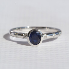 American Jewelry 14k White Gold .50ctw Sapphire .07ctw Diamond Bezel Oval Ring