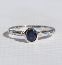 American Jewelry 14k White Gold .50ctw Sapphire .07ctw Diamond Bezel Oval Ring
