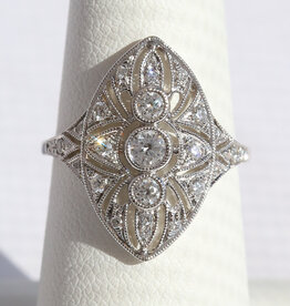 American Jewelry 14k White Gold .52ctw Diamond Vintage Design Bezel Openwork Ring