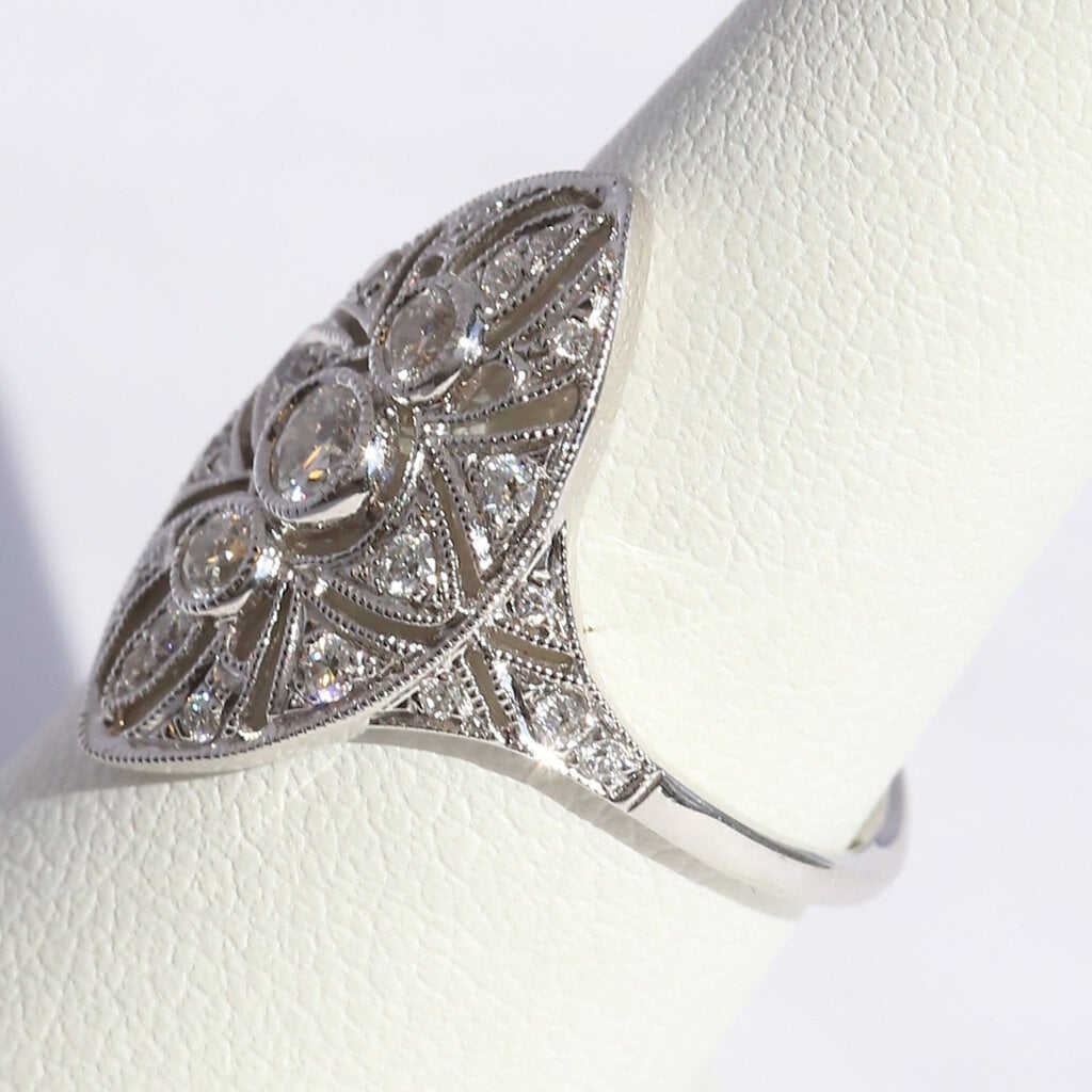 American Jewelry 14k White Gold .52ctw Diamond Vintage Design Bezel Openwork Ring
