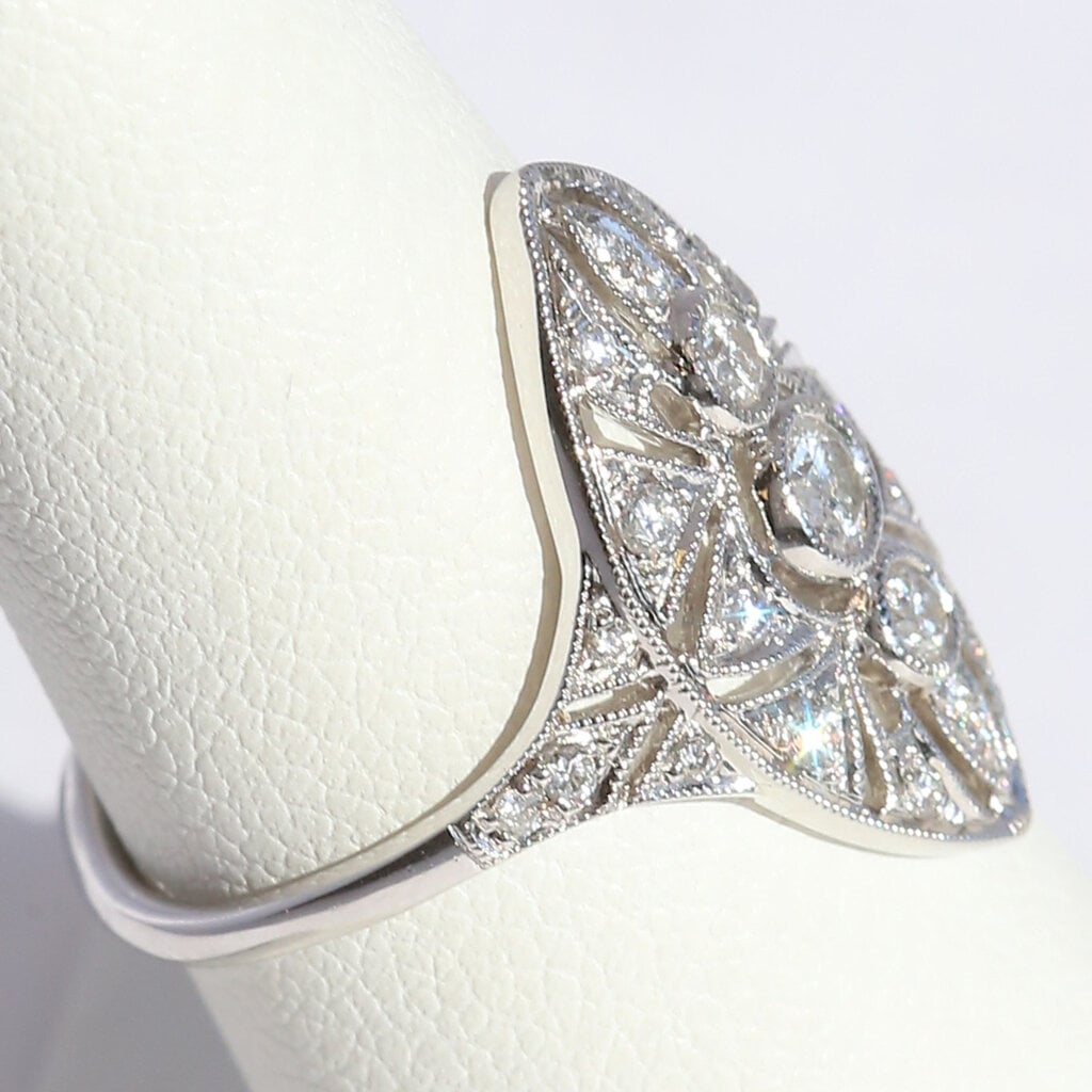 American Jewelry 14k White Gold .52ctw Diamond Vintage Design Bezel Openwork Ring