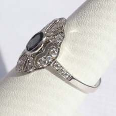 American Jewelry 14k White Gold .51ct Sapphire .52ctw Diamond Vintage Design Openwork Oval Ring