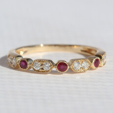 American Jewelry 14k Yellow .18ctw Diamond .13ctw Ruby Milgrain Wedding Band