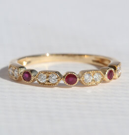American Jewelry 14k Yellow .18ctw Diamond .13ctw Ruby Milgrain Wedding Band